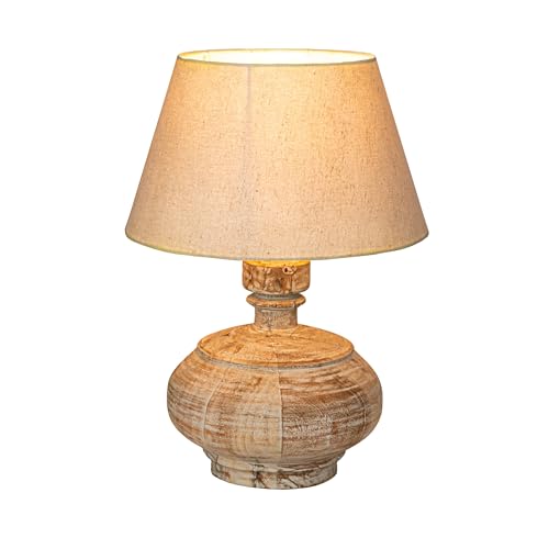 Creative Co-Op Reclaimed Wood Pot Table Lamp with Cotton Shade, Whitewashed