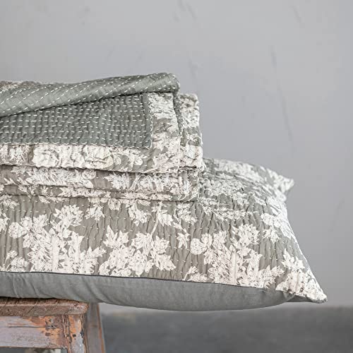 Creative Co-Op Queen Cotton Voile 2 -Shams with Floral Motif, -Set of 3 Pieces, Grey and Ivory Bed Cover, Gray