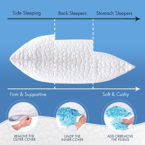 SUPA MODERN Cooling Bed Pillows for Sleeping 2 Pack Shredded Memory Foam Pillows Adjustable Cool Pillow for Side Back Stomach Sleepers Luxury Gel Pillows Queen Size Set of 2 Washable Removable Cover