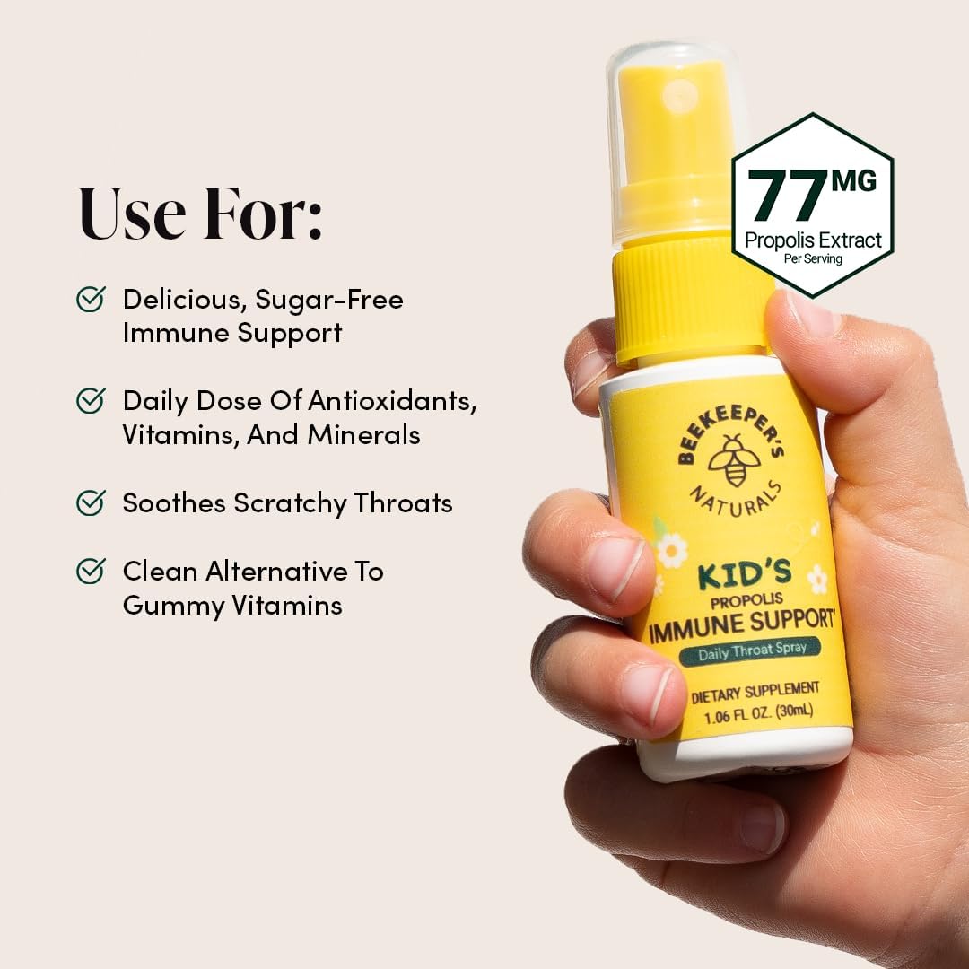 Kids Propolis Throat Spray - Natural Immune Support & Sore Throat Relief - by BEEKEEPER'S NATURALS - Has Antioxidants & Gluten-Free (1.06 oz) Pack of 1 (Kids)