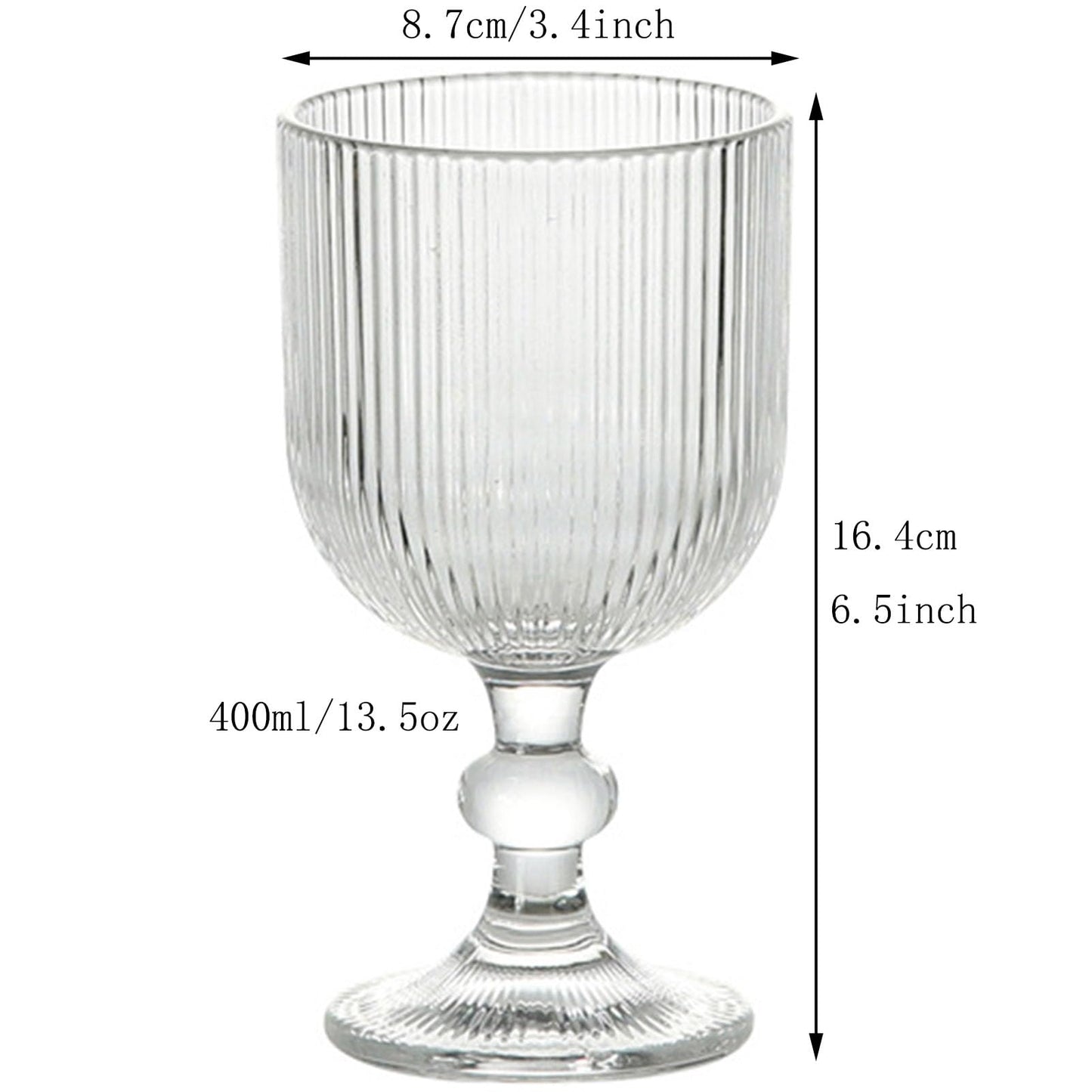 Taganov Vintage Glassware Water Goblets Drinking Clear Wine Glasses set of 6 Embossed Drinkware Stemware 13 oz for Wedding Party Bar Christmas