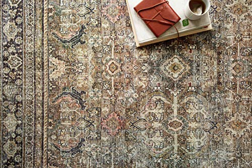 Loloi Layla 9'-0" x 12'-0" Area Rug in Olive/Charcoal - Thick Area Rug, Soft Area Rug with, Vintage Inspired Distressed Design, Low Pile, Non-Shedding, Easy Clean, Durable Living Room Rug