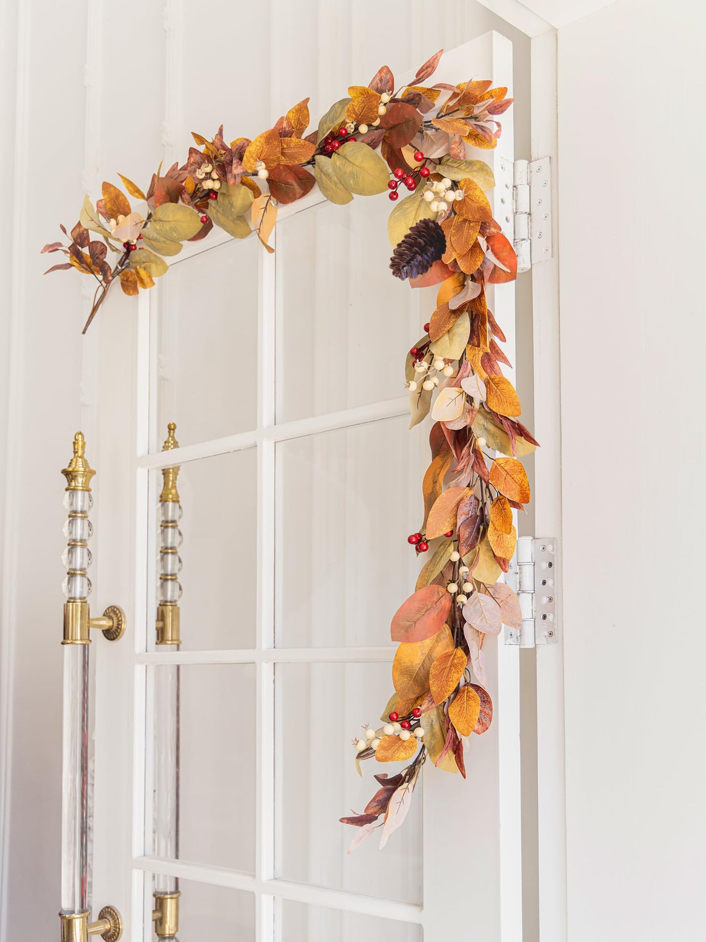 Anna's Whimsy 6.8FT Thanksgiving Garland, Leaf Garland with Pumpkin and Pine Cone,Hanging Autumn Garland for Door Wall Staircase Porch Balcony Fireplace Fall Decor Indoor Thanksgiving Decor