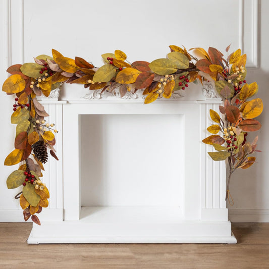 Anna's Whimsy 6.8FT Thanksgiving Garland, Leaf Garland with Pumpkin and Pine Cone,Hanging Autumn Garland for Door Wall Staircase Porch Balcony Fireplace Fall Decor Indoor Thanksgiving Decor