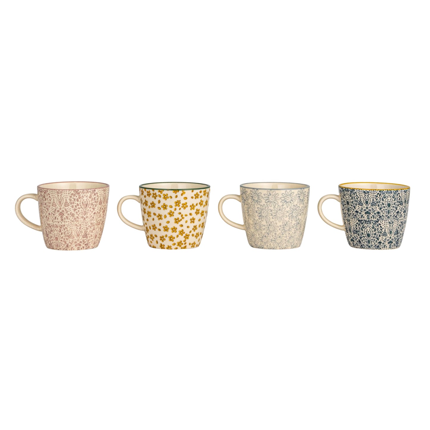 Creative Co-Op Floral Print Stoneware Mug, Multicolor, Set of 4