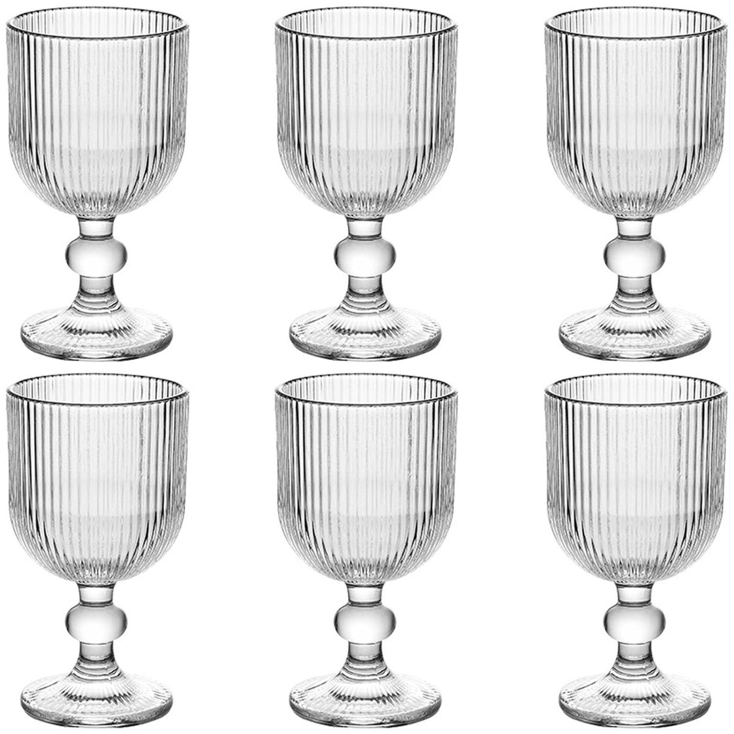 Taganov Vintage Glassware Water Goblets Drinking Clear Wine Glasses set of 6 Embossed Drinkware Stemware 13 oz for Wedding Party Bar Christmas