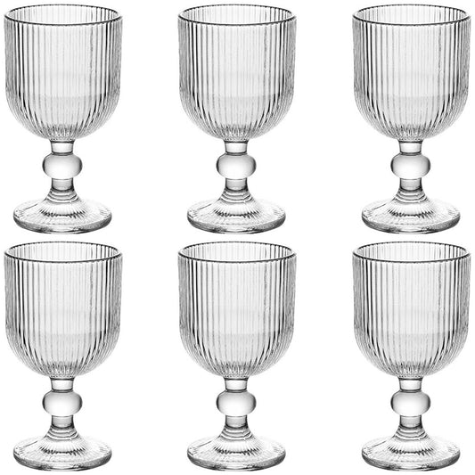 Taganov Vintage Glassware Water Goblets Drinking Clear Wine Glasses set of 6 Embossed Drinkware Stemware 13 oz for Wedding Party Bar Christmas