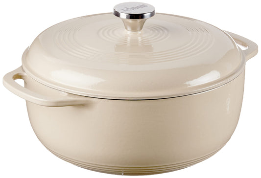 Lodge 6 Quart Enameled Cast Iron Dutch Oven with Lid – Dual Handles – Oven Safe up to 500° F or on Stovetop - Use to Marinate, Cook, Bake, Refrigerate and Serve – Sandalwood