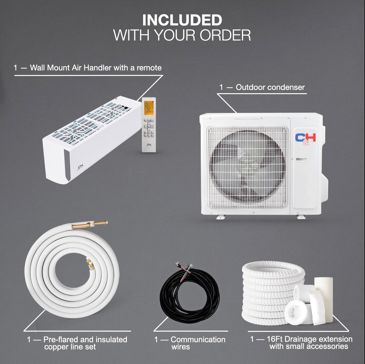 Cooper & Hunter Olivia Series, 6,000 BTU, 115V, 23 SEER2, Single Zone Mini Split AC/Heating Ductless Inverter System, Including Installation kit