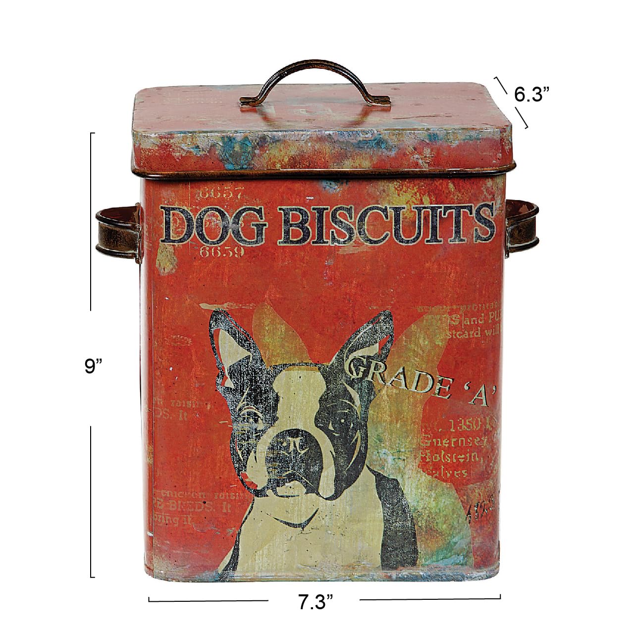 Creative Co-Op Vintage Tin Dog Biscuit Container with Boston Terrier