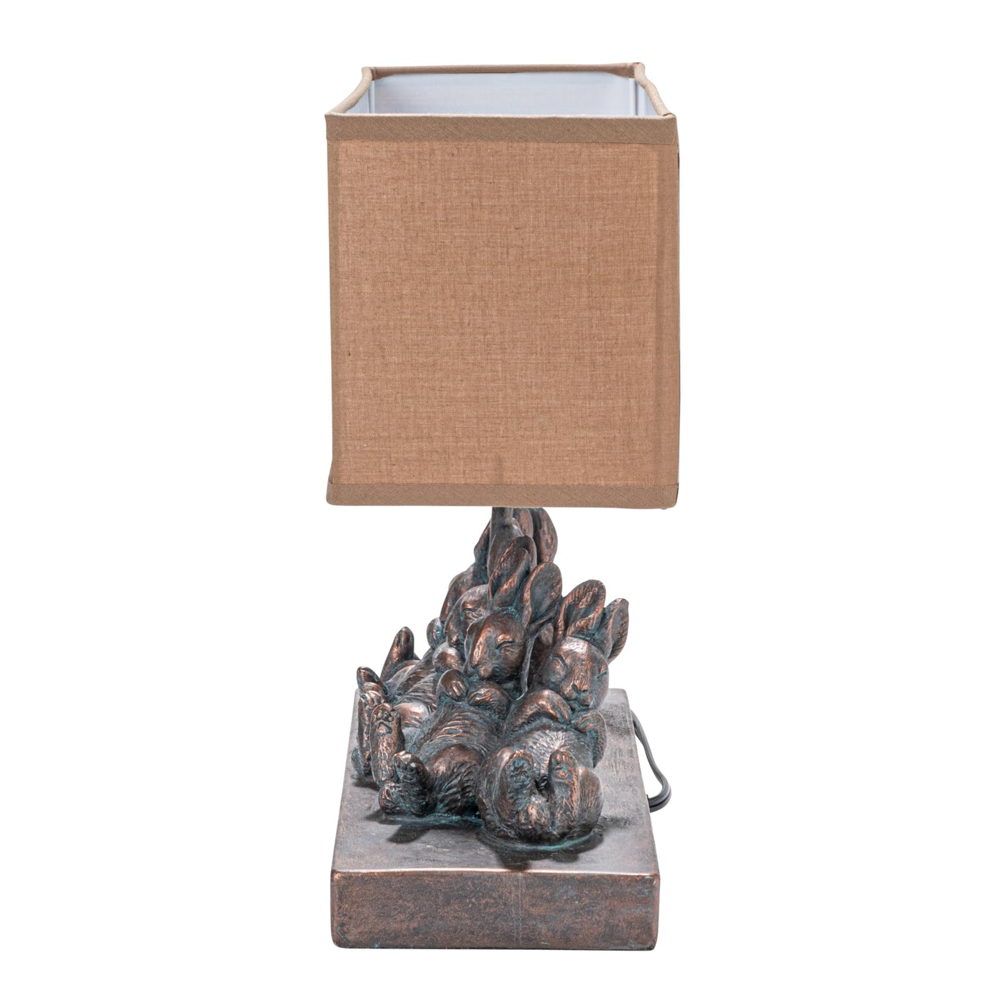 Creative Co-op Resin Rabbit Table Lamp with Rectangle Linen Shade, Bronze Finish