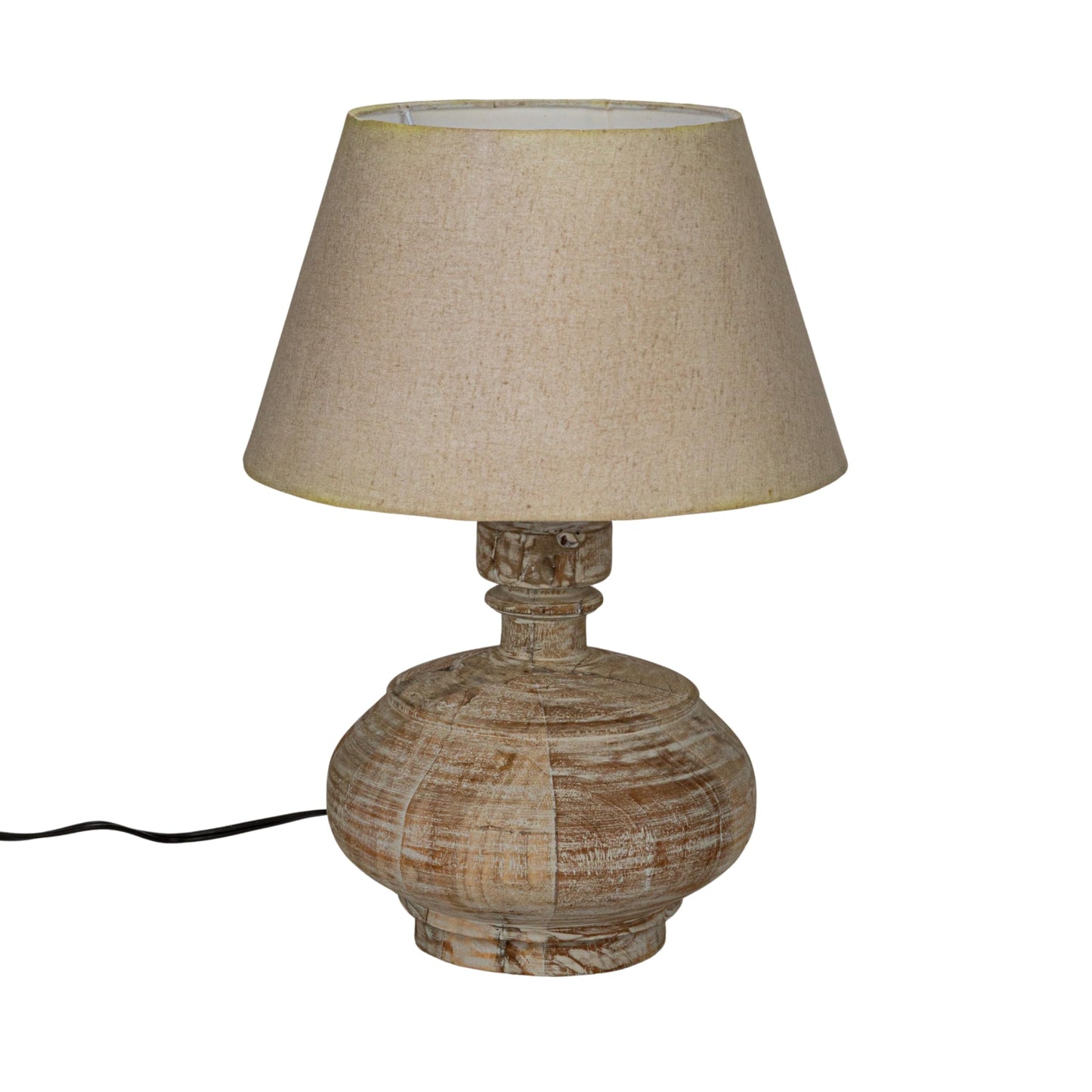 Creative Co-Op Reclaimed Wood Pot Table Lamp with Cotton Shade, Whitewashed