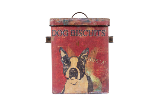 Creative Co-Op Vintage Tin Dog Biscuit Container with Boston Terrier