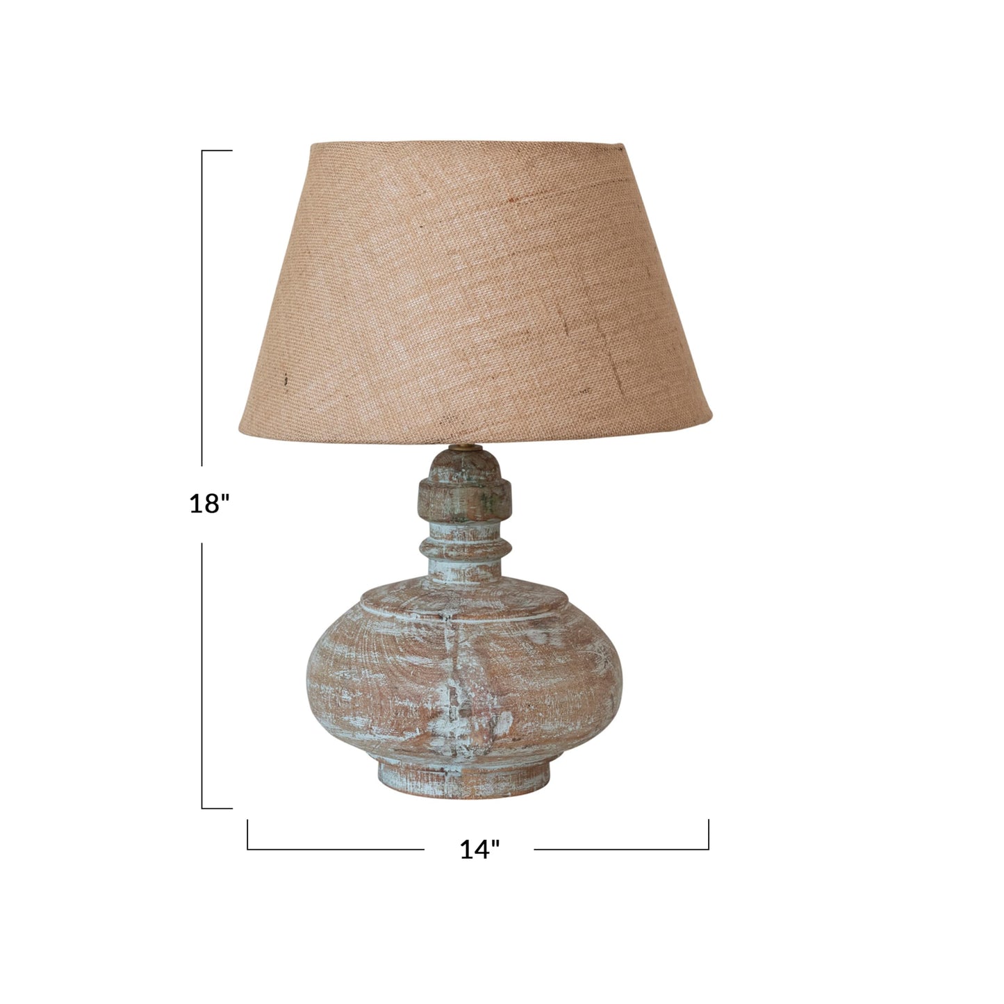 Creative Co-Op Reclaimed Wood Pot Table Lamp with Cotton Shade, Whitewashed