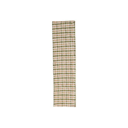 Creative Co-Op Plaid Woven Cotton Table Runner, Cream Color, Green and Yellow