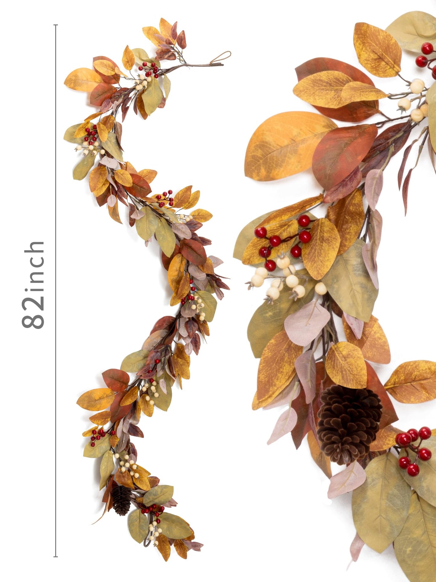 Anna's Whimsy 6.8FT Thanksgiving Garland, Leaf Garland with Pumpkin and Pine Cone,Hanging Autumn Garland for Door Wall Staircase Porch Balcony Fireplace Fall Decor Indoor Thanksgiving Decor