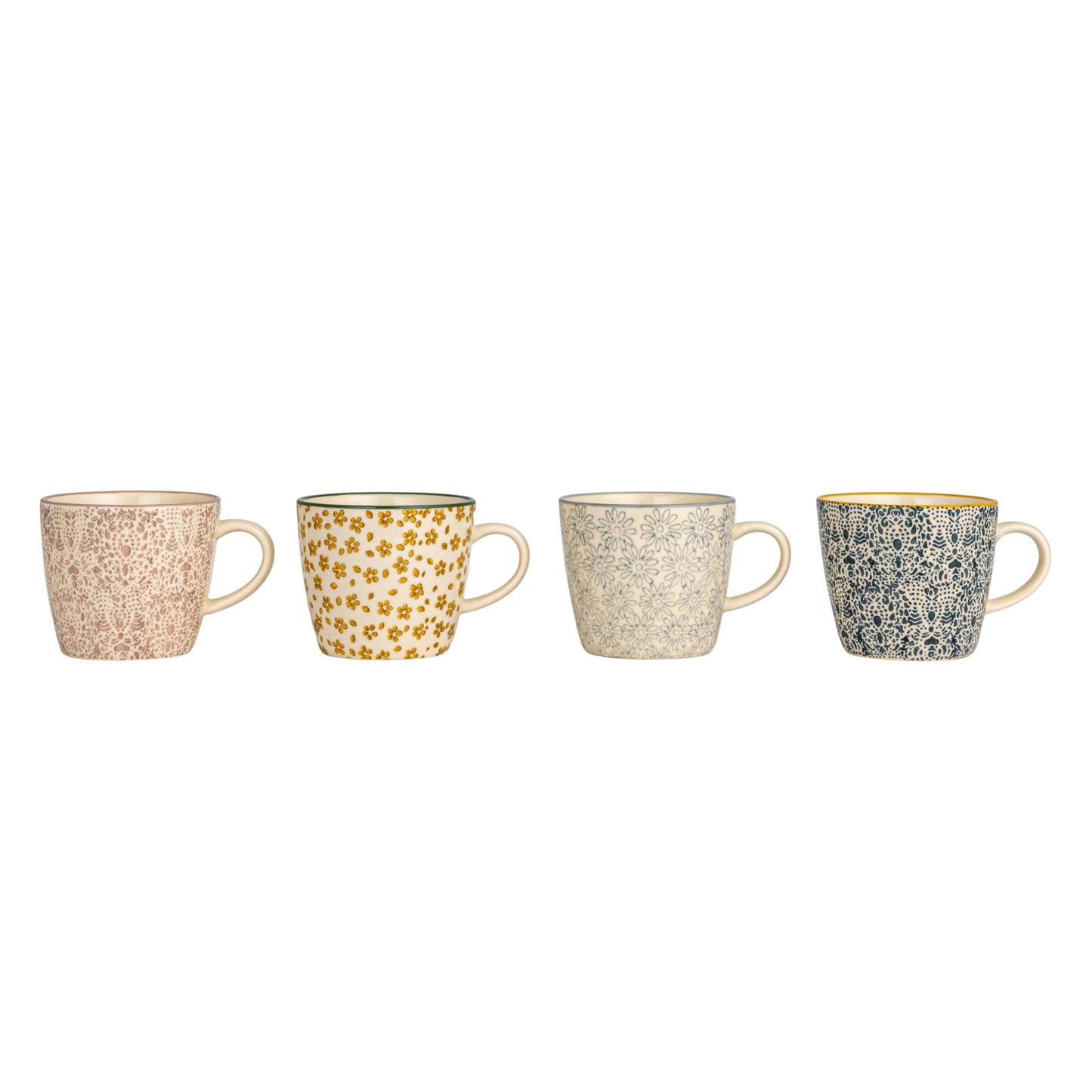 Creative Co-Op Floral Print Stoneware Mug, Multicolor, Set of 4