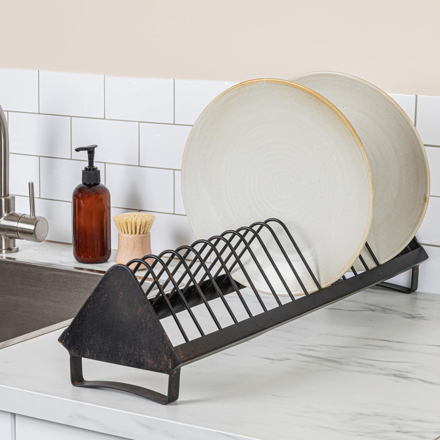 Creative Co-Op Rustic Farmhouse Metal Dish Rack with 18 Slots, Distressed Black Finish