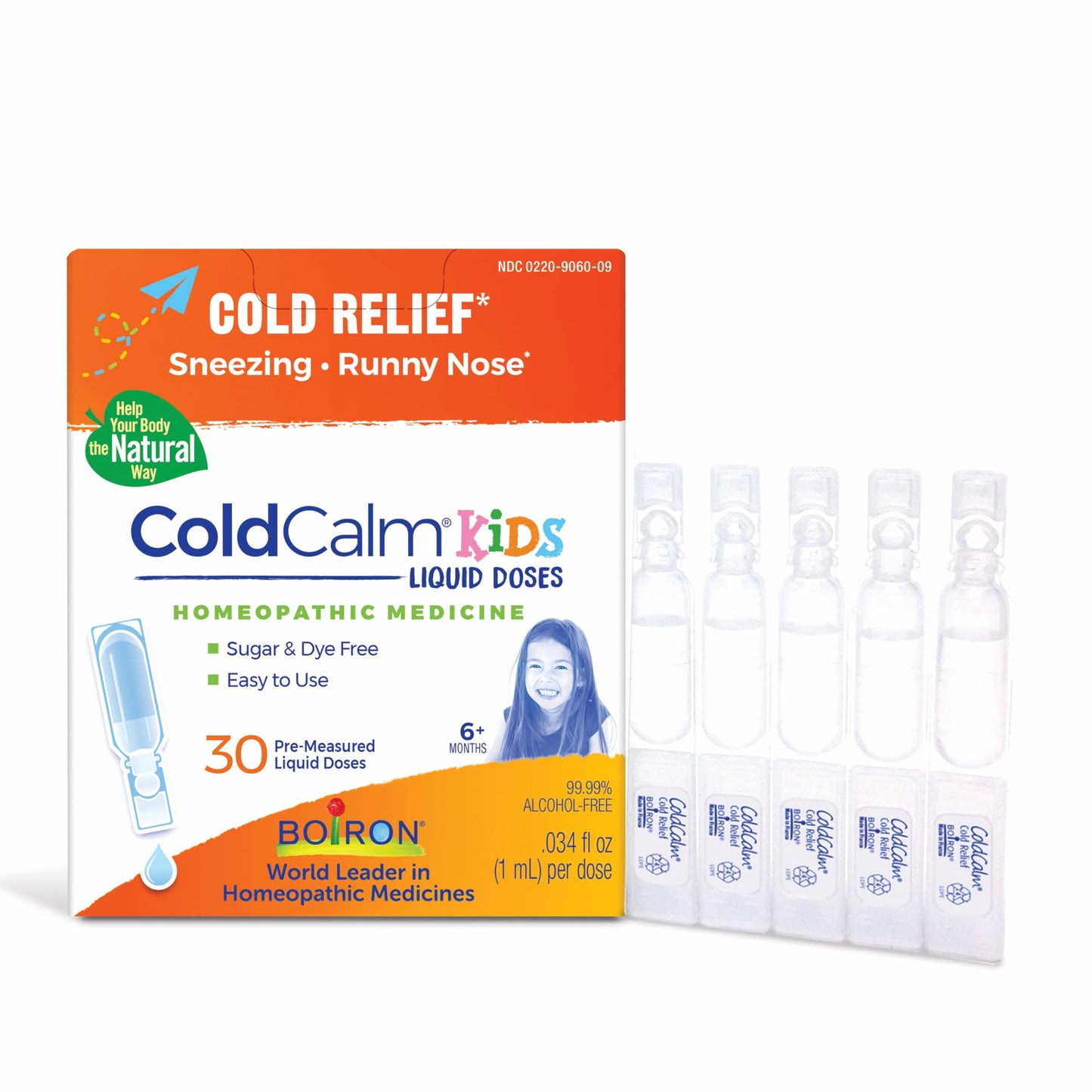 Boiron ColdCalm Kids Single-Use Drops for Relief from Cold Symptoms of Sneezing, Runny Nose, and Nasal Congestion - Sterile and Non-Drowsy Liquid Doses - 30 Count