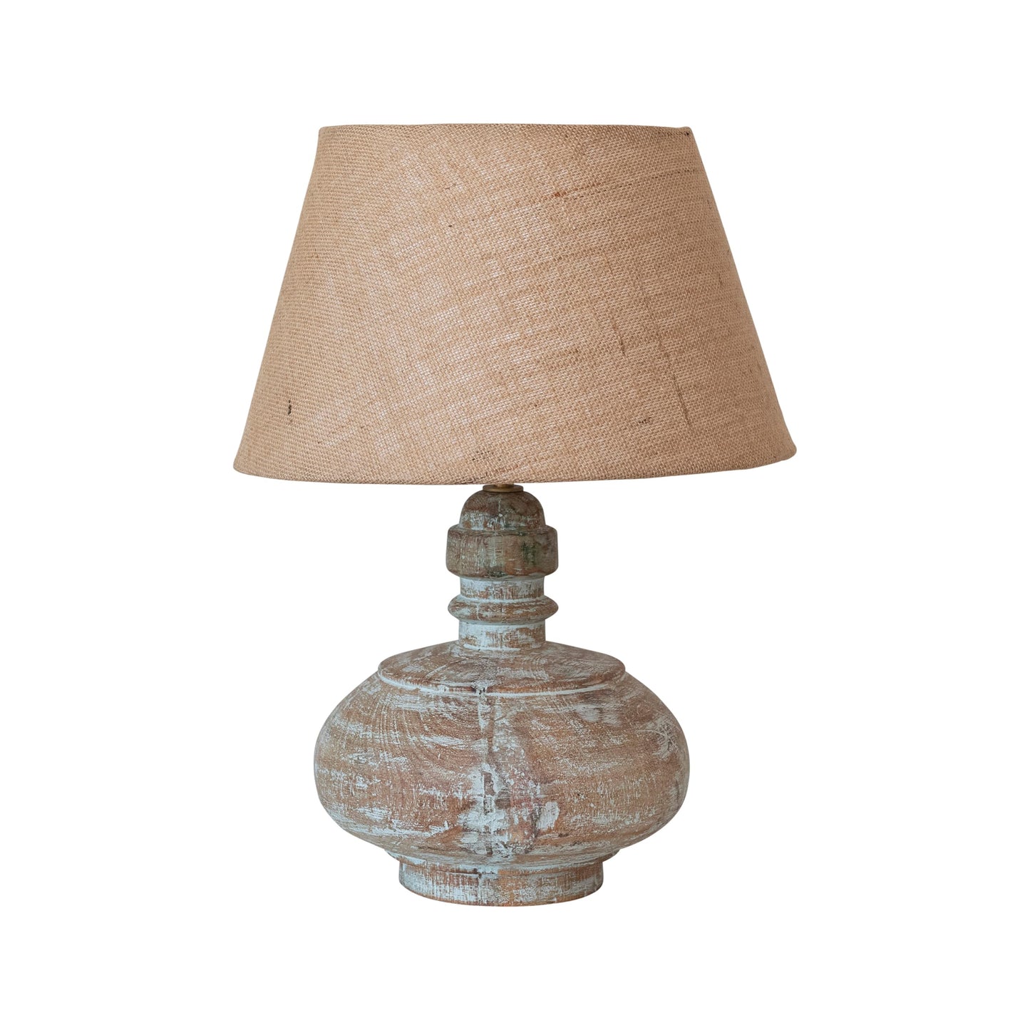 Creative Co-Op Reclaimed Wood Pot Table Lamp with Cotton Shade, Whitewashed