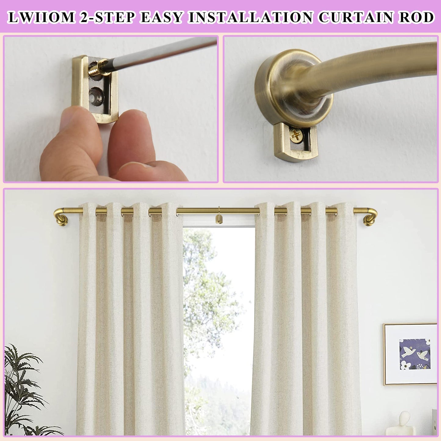 Antique Bronze Disc Curtain Rods, 84-144 Inches Window Curtain Rod,Adjustable Room Darkening Curtain Rod with Aluminum Finials and Brackets,Wrap Around Design