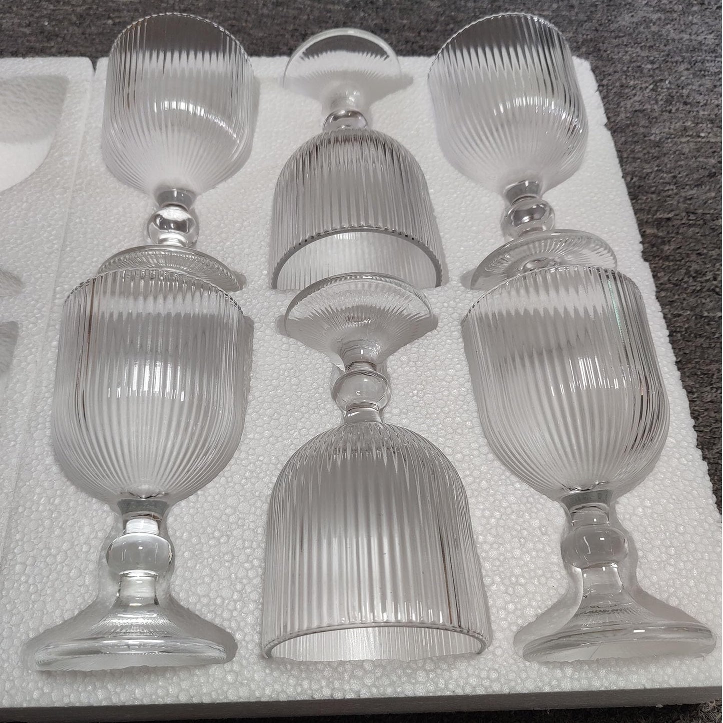 Taganov Vintage Glassware Water Goblets Drinking Clear Wine Glasses set of 6 Embossed Drinkware Stemware 13 oz for Wedding Party Bar Christmas