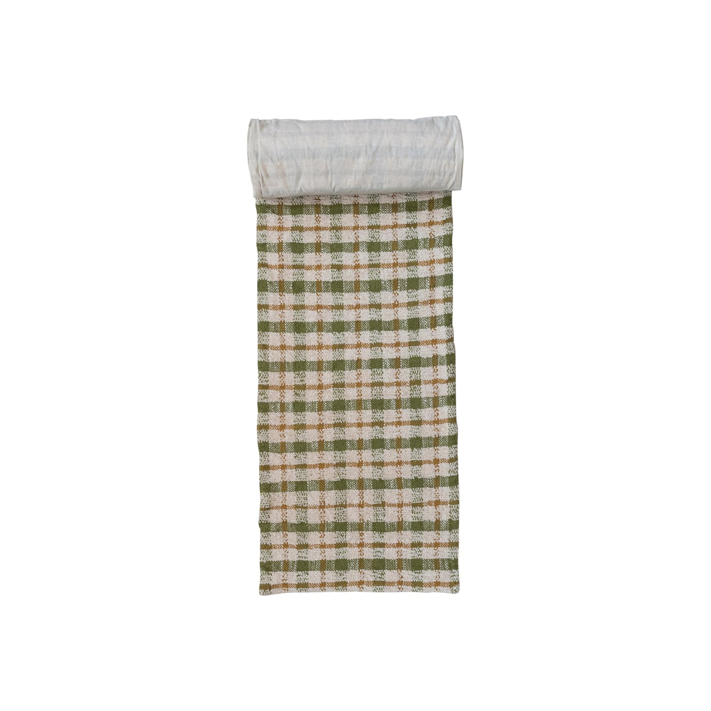 Creative Co-Op Plaid Woven Cotton Table Runner, Cream Color, Green and Yellow