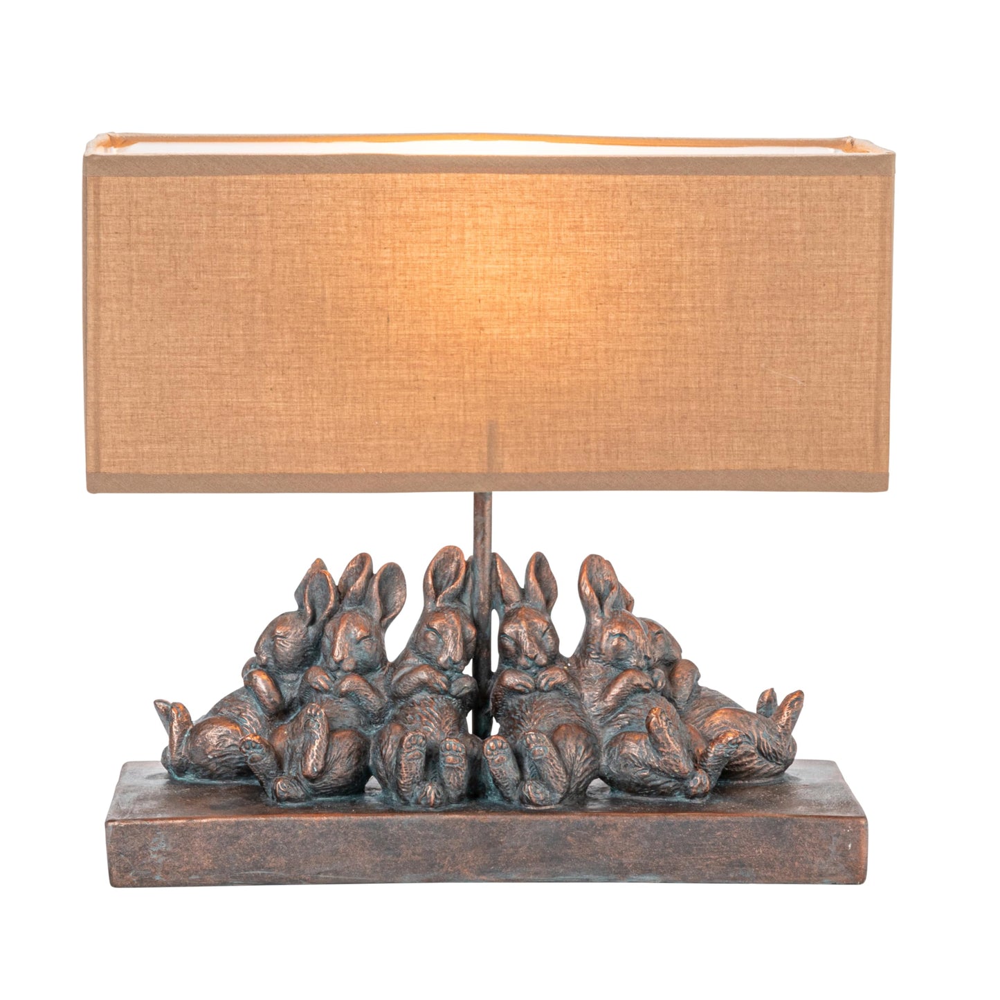 Creative Co-op Resin Rabbit Table Lamp with Rectangle Linen Shade, Bronze Finish