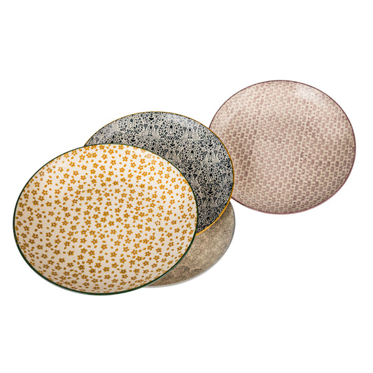 Creative Co-Op Blossom Elegance Round Stoneware Plates, Multicolor, Set of 4