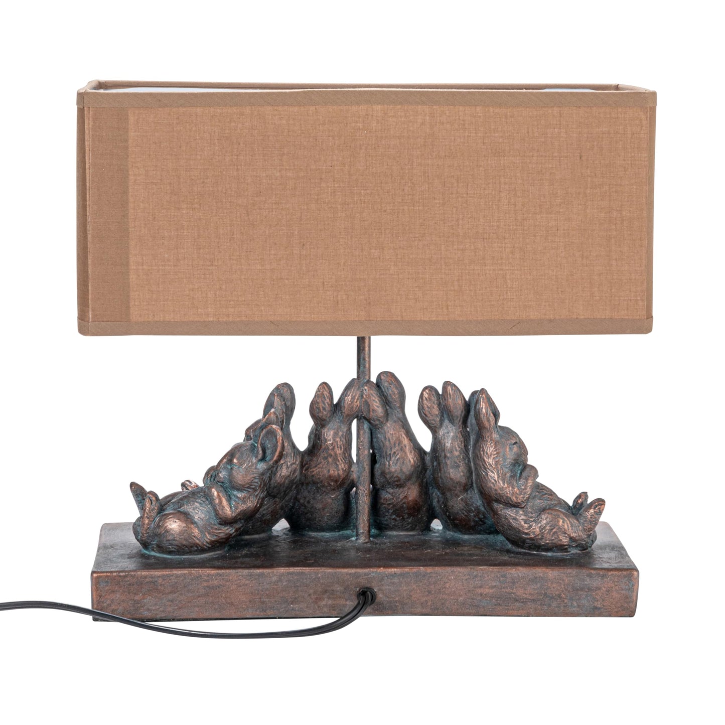 Creative Co-op Resin Rabbit Table Lamp with Rectangle Linen Shade, Bronze Finish