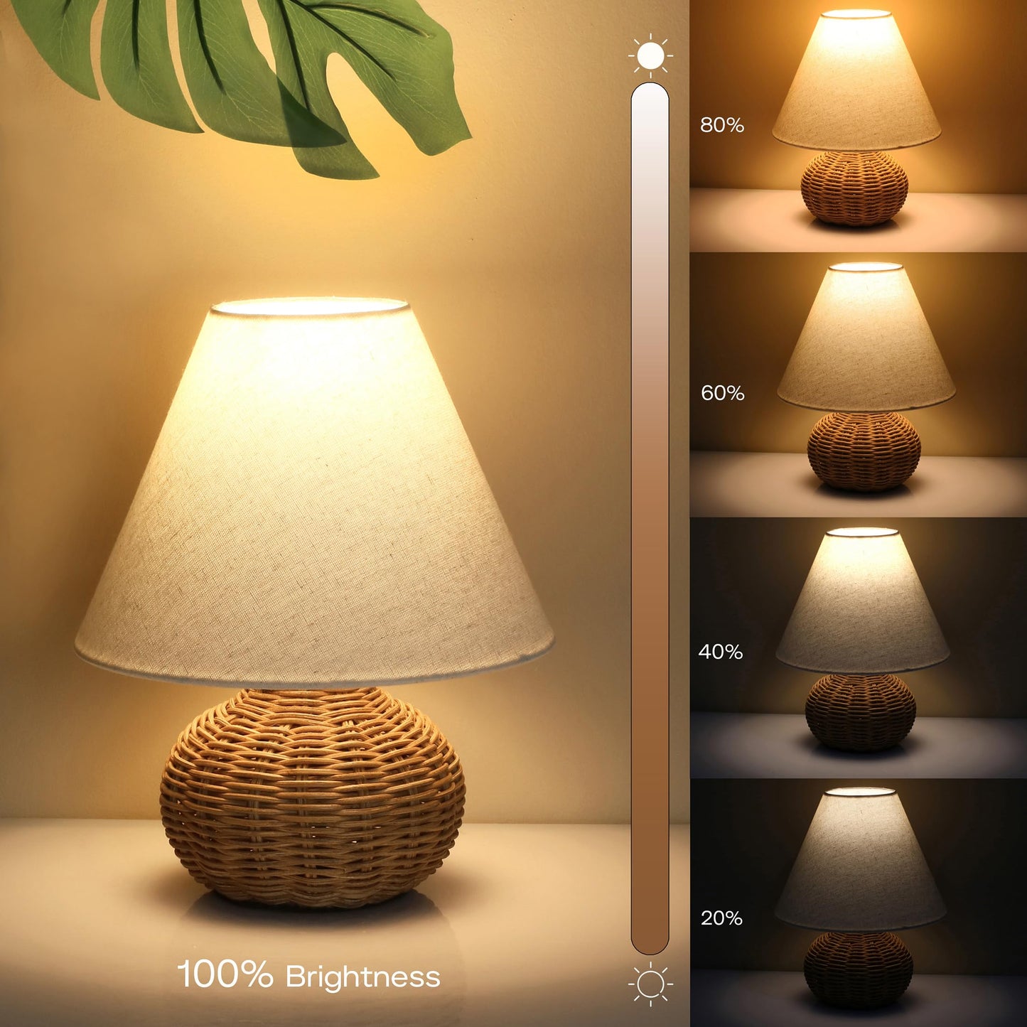 Dimmable Boho Rattan Bamboo Woven Wicker Farmhouse Small Table Lamp - LED Bulb Included, Ideal for Bedroom, Living Room, & Home Office Decor - Timeless Design with Modern Functionality. UL Certified.