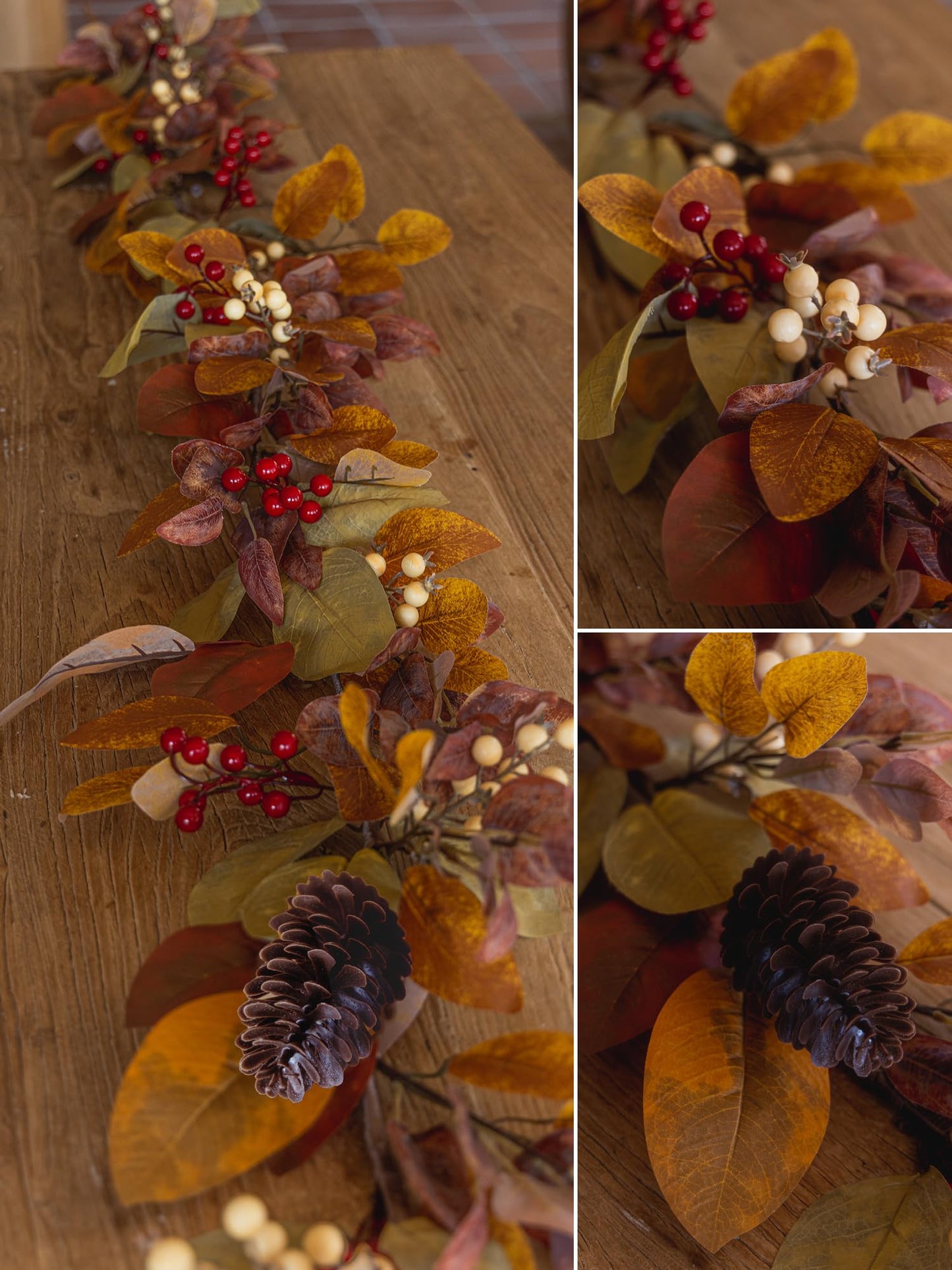 Anna's Whimsy 6.8FT Thanksgiving Garland, Leaf Garland with Pumpkin and Pine Cone,Hanging Autumn Garland for Door Wall Staircase Porch Balcony Fireplace Fall Decor Indoor Thanksgiving Decor