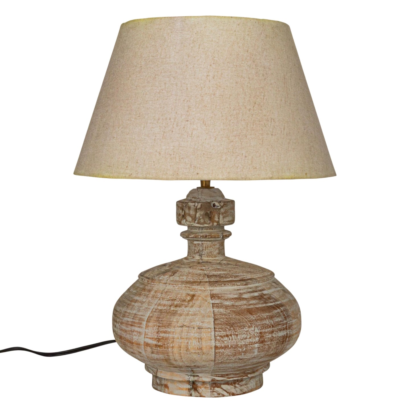 Creative Co-Op Reclaimed Wood Pot Table Lamp with Cotton Shade, Whitewashed