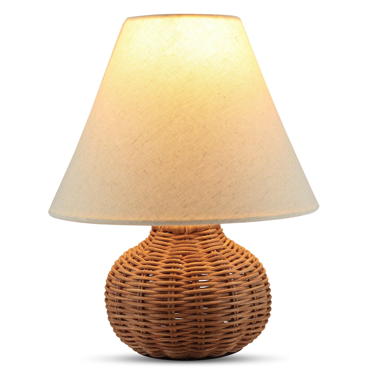 Dimmable Boho Rattan Bamboo Woven Wicker Farmhouse Small Table Lamp - LED Bulb Included, Ideal for Bedroom, Living Room, & Home Office Decor - Timeless Design with Modern Functionality. UL Certified.