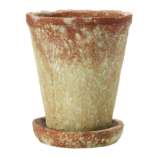 Creative Co-Op Cement Planter with Saucer, Distressed Terra-Cotta Finish, Holds 5" Pot