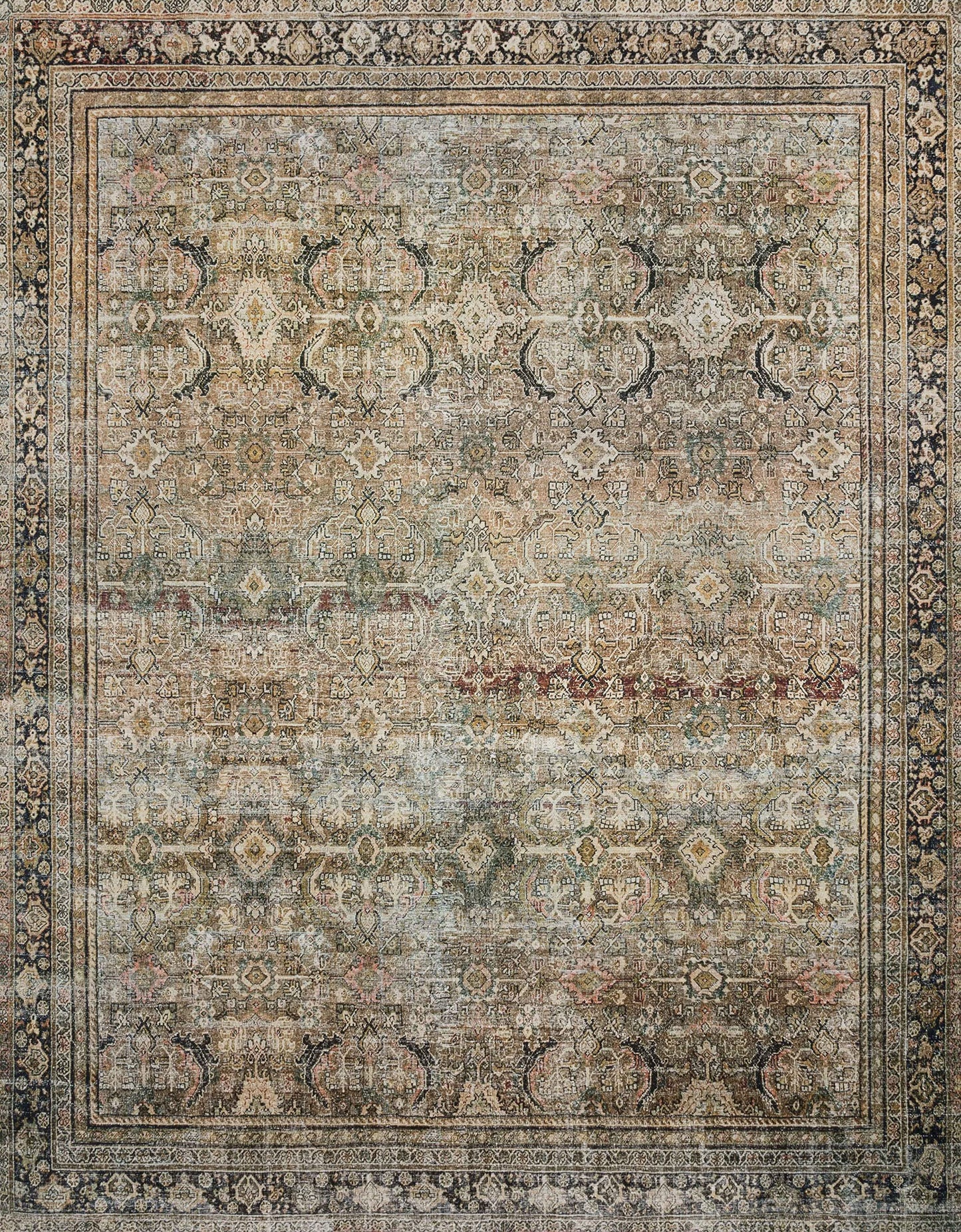 Loloi Layla 9'-0" x 12'-0" Area Rug in Olive/Charcoal - Thick Area Rug, Soft Area Rug with, Vintage Inspired Distressed Design, Low Pile, Non-Shedding, Easy Clean, Durable Living Room Rug