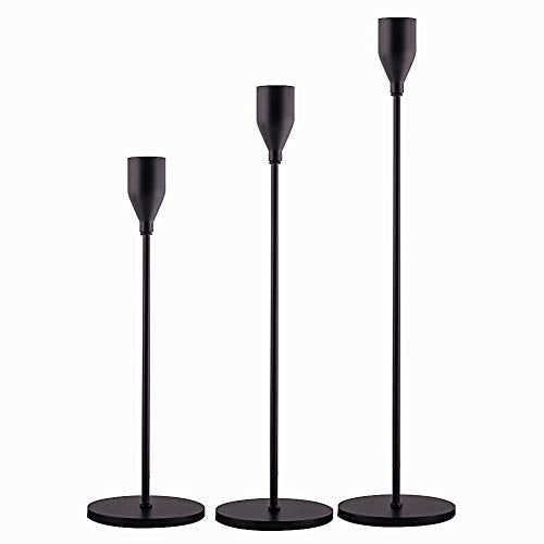 SUJUN Matte Black Candle Holders Set of 3 for Taper Candles, Decorative Candlestick Holder for Wedding, Dinning, Party, Fits 3/4 inch Thick Candle&Led Candles (Metal Candle Stand)