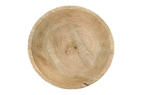 Creative Co-Op DF2440 Ridged Mango Wood Footed Bowl, Brown, 5 quarts, Large