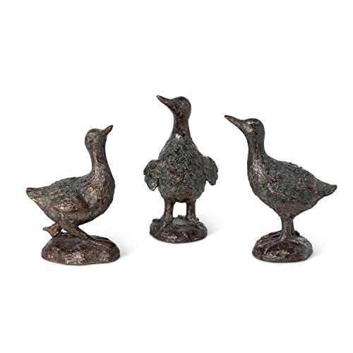 Park Hill Collection Les Trois Canards Figurine,8.5-inches Height,Antique Copper,Resin,Set of 3,Forged Distressed Appearance