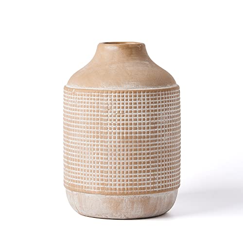 SIDUCAL Ceramic Rustic Farmhouse Vase, Sand Glaze Finish Boho Vase, Pottery Decorative Flower Vase for Home Decor, Table, Living Room Decoration, Shelf Decor, Mantel, 7 Inch, Beige