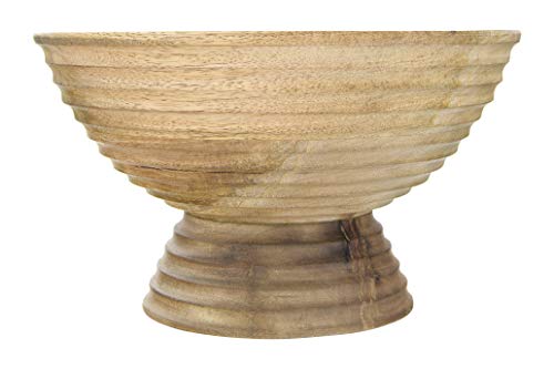 Creative Co-Op DF2440 Ridged Mango Wood Footed Bowl, Brown, 5 quarts, Large