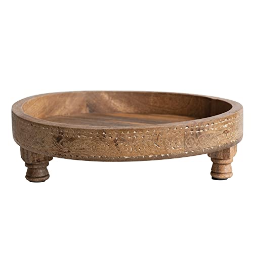 Creative Co-Op Boho Footed Wood Carved Design, Natural Decorative Tray