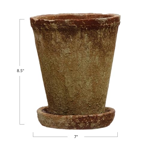 Creative Co-Op Cement Saucer, Distressed Terra-Cotta Finish, Set of 2 (Holds 5" Planter Pot, Brown, 2 Count