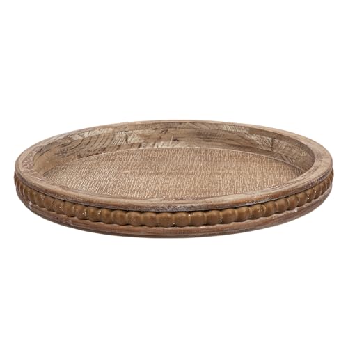 Whitewashed Round Decorative Wood Tray