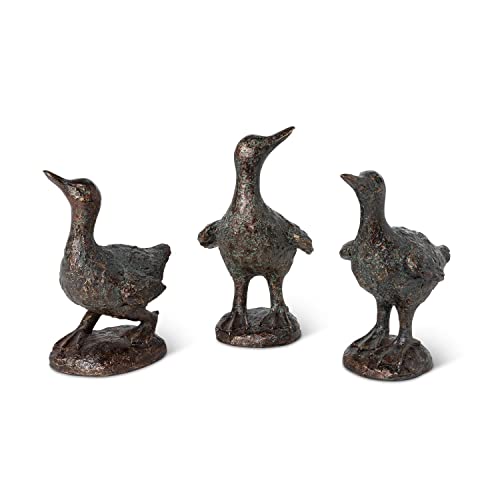 Park Hill Collection Les Trois Canards Figurine,8.5-inches Height,Antique Copper,Resin,Set of 3,Forged Distressed Appearance