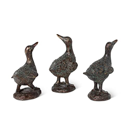 Park Hill Collection Les Trois Canards Figurine,8.5-inches Height,Antique Copper,Resin,Set of 3,Forged Distressed Appearance