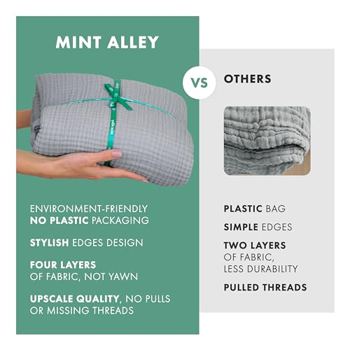 Mint Alley Cotton Muslin Blanket 4-Layer Mint Blankets for Adult Extra Lightweight Soft Breathable Throw Comfort Blanket All Season (Dark Grey, 59" x 78")