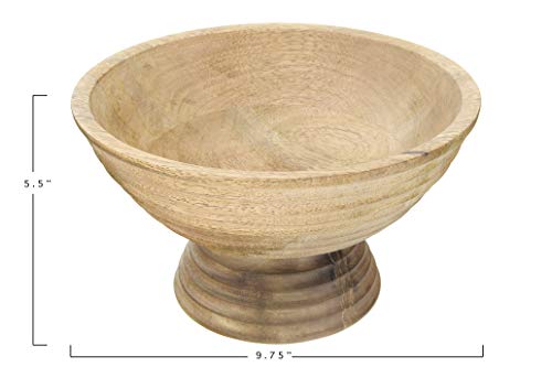 Creative Co-Op DF2440 Ridged Mango Wood Footed Bowl, Brown, 5 quarts, Large