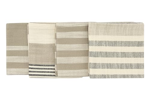 Creative Co-Op Taupe, Black & Cream Striped Cotton Woven Napkins (Set of 4 Pieces)