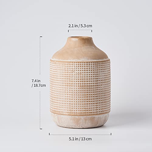 SIDUCAL Ceramic Rustic Farmhouse Vase, Sand Glaze Finish Boho Vase, Pottery Decorative Flower Vase for Home Decor, Table, Living Room Decoration, Shelf Decor, Mantel, 7 Inch, Beige